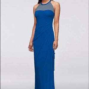 Long Mesh Dress With Illusion Neckline Blue 2